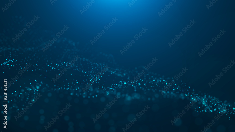 Poster wave 3d. wave of particles. abstract blue geometric background. big data visualization. data technol