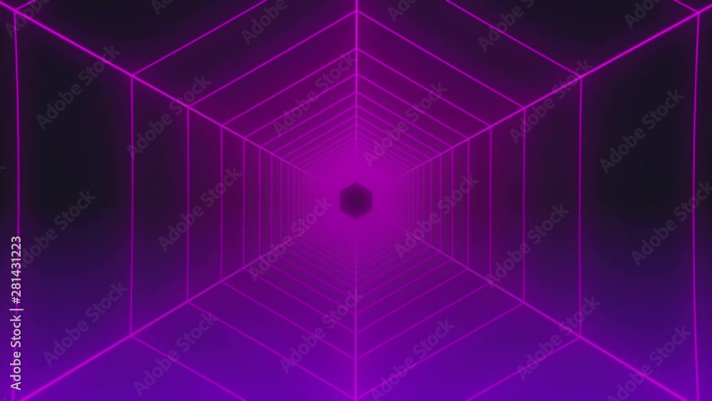 Poster 4k loop glow geometric tunnel fly through technology background. hexagon 3d entrance seamless vj loo