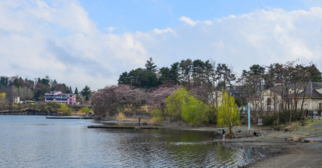 Fototapeta na wymiar Beautiful lake and mountain in Yamanashi, Japan