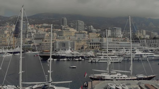 Monaco sea port with Yahts and boats Monte Carlo city France town with houses and casino