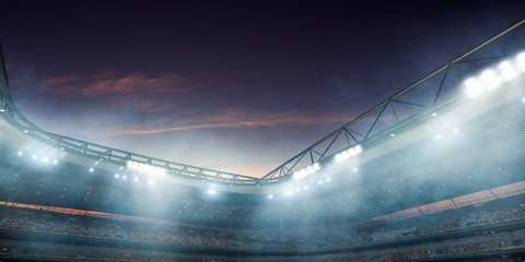 Professional soccer field stadium. Sky view. 3D illustration