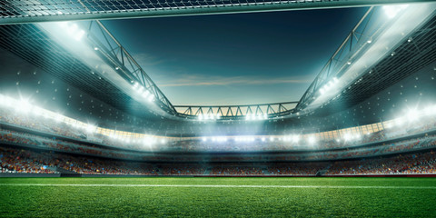 Fototapeta na wymiar Professional soccer field stadium. 3D illustration