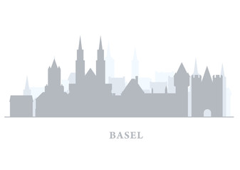 Basel city silhouette, Switzerland - old town skyline, city panorama with landmarks of Basel