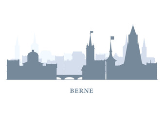 Berne city silhouette, Switzerland - old town view, city panorama with landmarks of Berne