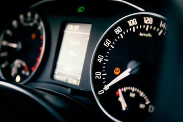 Car instrument panel. Car dashboard. Pidometer Strelkas