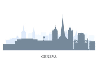 Geneva city silhouette, Switzerland - old town view, city panorama with landmarks of Geneva