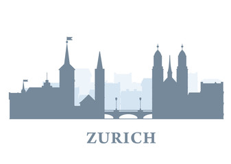 Obraz premium Zurich city silhouette, Switzerland - old town view, city panorama with landmarks of Zurich