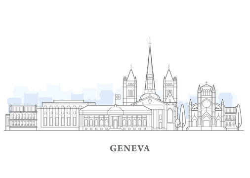 Geneva Cityscape, Switzerland - Old Town View, City Panorama With Landmarks Of Geneva