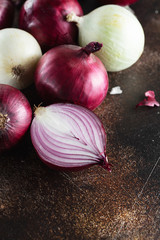 red onions. Red onion halves. Food Ingredients
