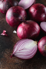 red onions. Red onion halves. Food Ingredients