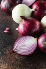 red onions. Red onion halves. Food Ingredients