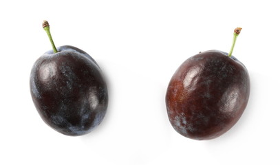 Fresh plums isolated on white background, top view