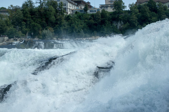 Rushing water during summer at the Rheinfalls