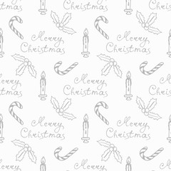 Christmas tree toys, holly, candle pattern with handwritten lettering merry christmas