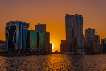Sharjah skyline at sunset, UAE
