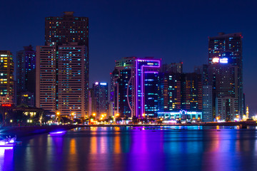 Sharjah skyline at night, UAE