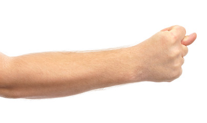 Male hand shows fig gesture isolate on white background