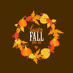 Vector wreath Autumn season and Thanksgiving decorations