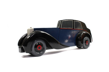 Fototapeta na wymiar Wooden Racing Car Toys Vintage on White Background
