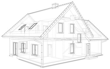 Perspective wireframe of house exterior. Vector created of 3d
