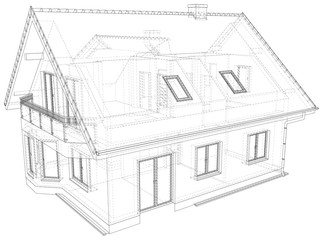 Perspective wireframe of house exterior. Vector created of 3d