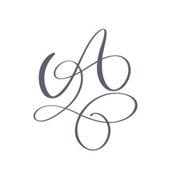 Vector Hand Drawn calligraphic floral A monogram or logo. Uppercase Hand Lettering Letter A with swirls and curl. Wedding Floral Design