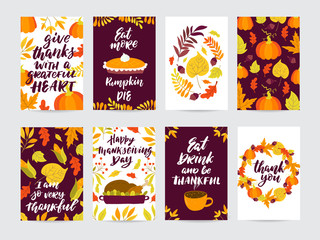 Autumn and Thanksgiving day set of greeting cards