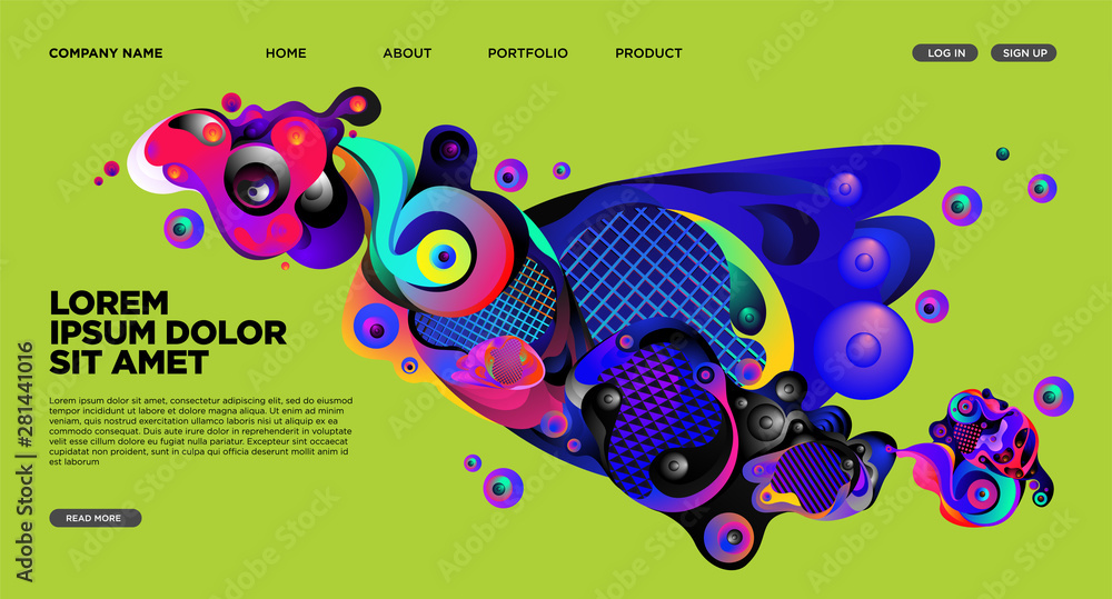 Poster modern colorful landing page abstract fluid background template. wave liquid shape in colorful websi