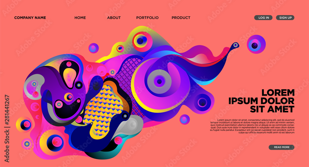 Poster modern colorful landing page abstract fluid background template. wave liquid shape in colorful websi