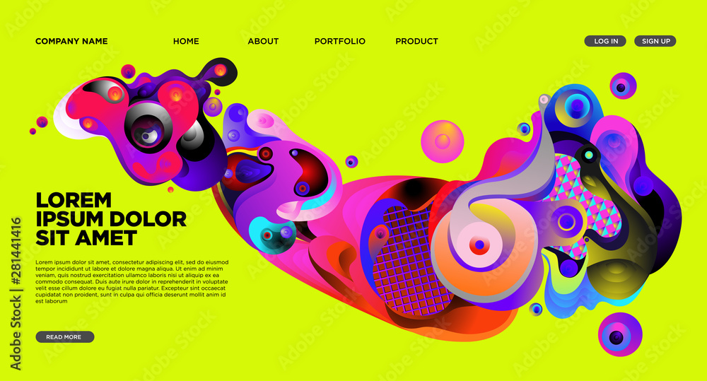 Aufkleber modern colorful landing page abstract fluid background template. wave liquid shape in colorful websi