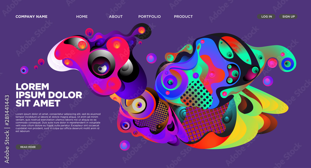 Aufkleber modern colorful landing page abstract fluid background template. wave liquid shape in colorful websi