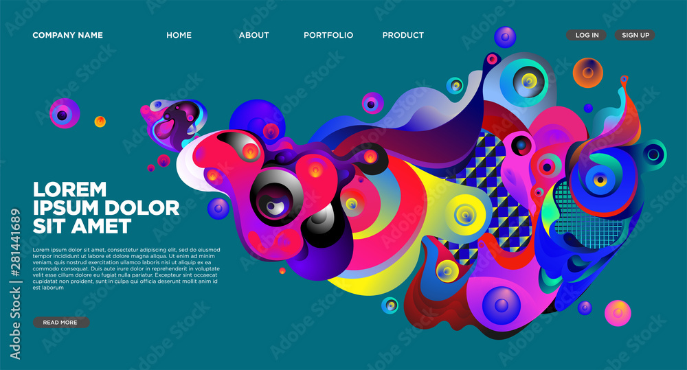 Poster modern colorful landing page abstract fluid background template. wave liquid shape in colorful websi