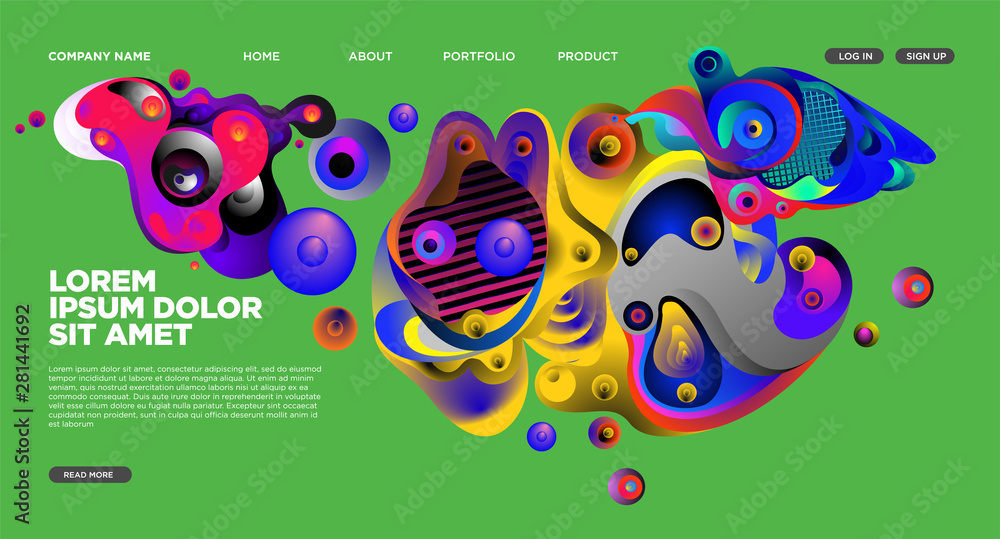 Poster modern colorful landing page abstract fluid background template. wave liquid shape in colorful websi