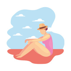 beautiful woman with swimsuit and hat summer time