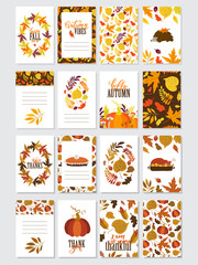 Fototapeta na wymiar Autumn and Thanksgiving day set of greeting cards