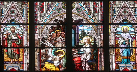 Saint Cecilia, stained glass in Minoriten kirche in Vienna, Austria 