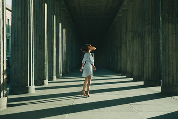 businesswoman walking on road