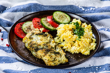Fish dish - fried cod fillet and vegetables
