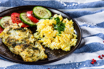 Fish dish - fried cod fillet and vegetables