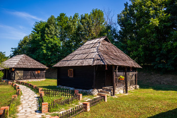 Fototapeta na wymiar Old rustic wooden house in village Moravski Konaci near the Velika Plana in Serbia