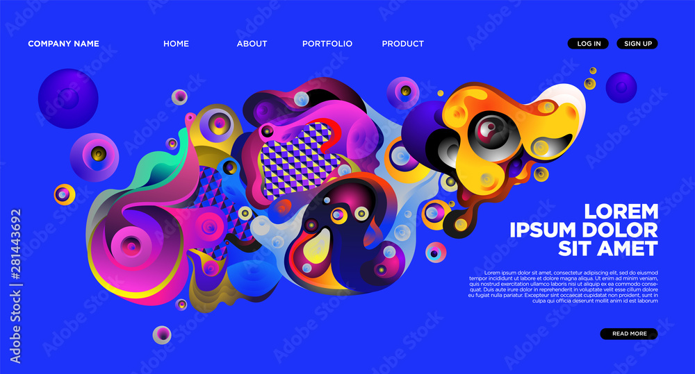 Aufkleber modern colorful landing page abstract fluid background template. wave liquid shape in colorful websi