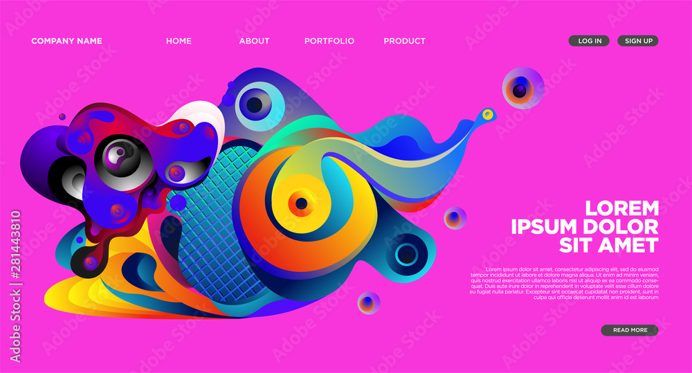Poster modern colorful landing page abstract fluid background template. wave liquid shape in colorful websi