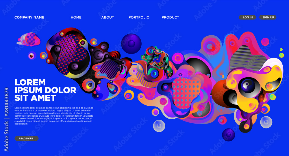 Aufkleber modern colorful landing page abstract fluid background template. wave liquid shape in colorful websi
