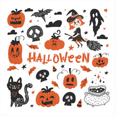 Vector Halloween greeting cards with elements and lettering