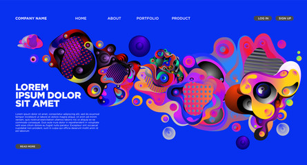 Naklejka na ściany i meble Modern Colorful Landing page Abstract Fluid Background Template. Wave Liquid shape in colorful Website background in Eps 10. 