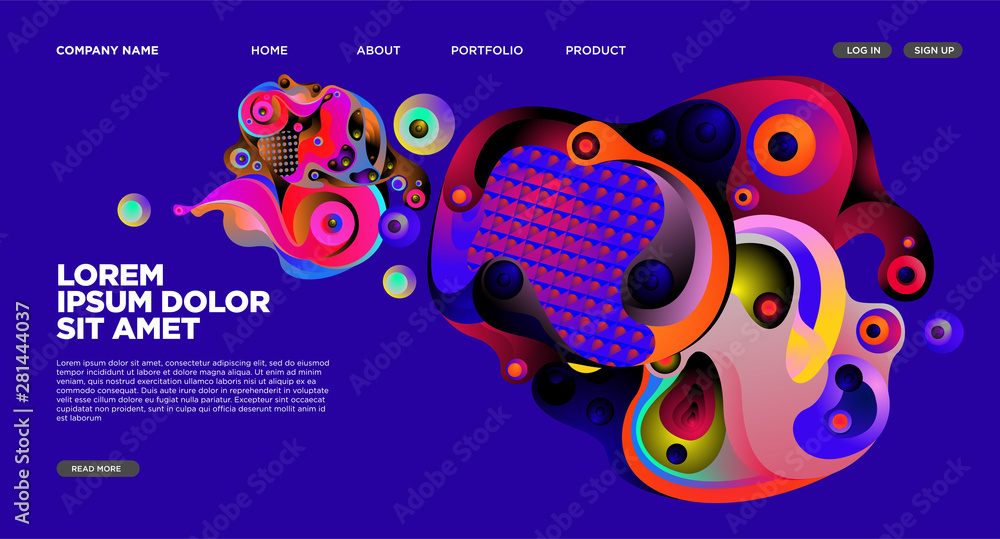 Poster modern colorful landing page abstract fluid background template. wave liquid shape in colorful websi
