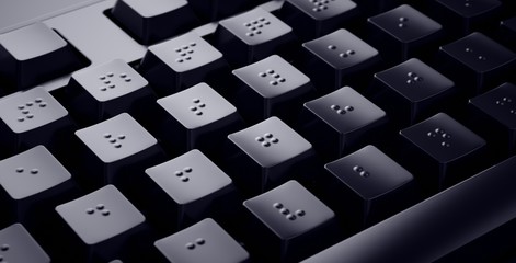 Black Braille Keyboard. Accessible keys for blind people. - obrazy, fototapety, plakaty