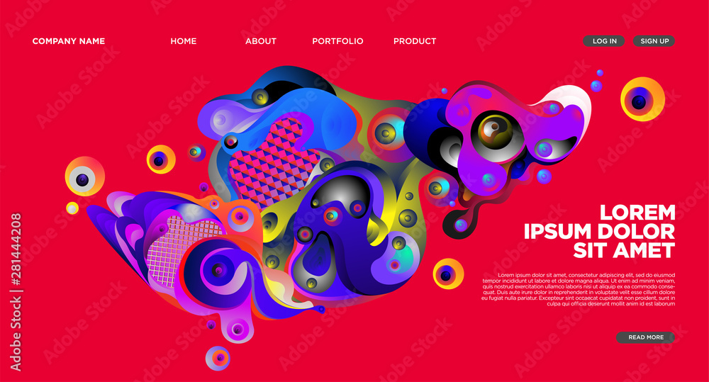 Aufkleber modern colorful landing page abstract fluid background template. wave liquid shape in colorful websi