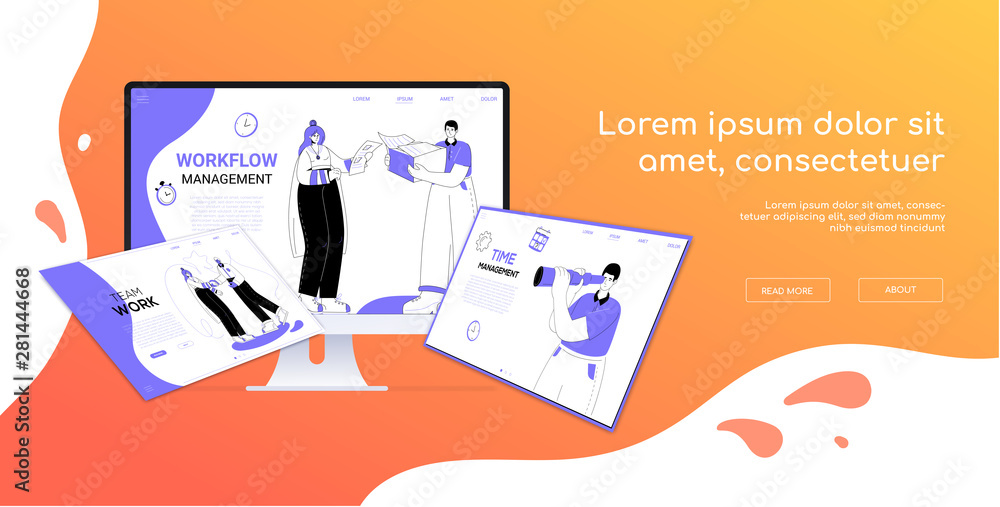 Aufkleber workflow management - flat design style colorful web banner