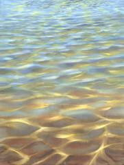Sunny water with transparent waves watercolor background